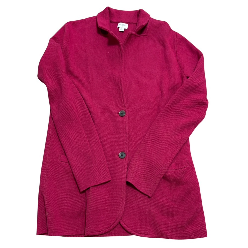 J.Crew Womens S Knit Blazer Sweater Fuschia 100% Cotton Button Jacket Career